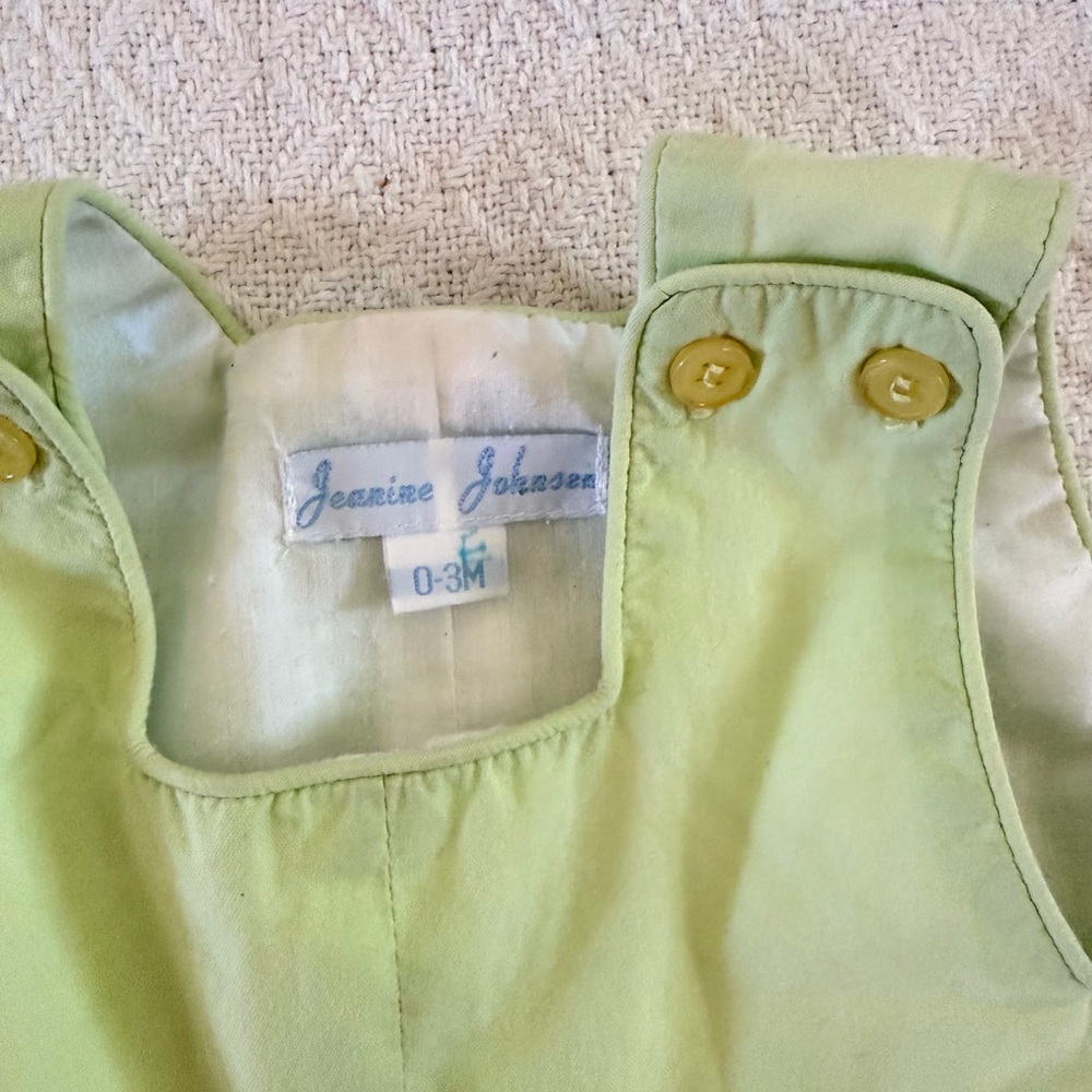 Jeanine Johnsen Vintage Green Jon-Jon Romper with Blue Whale Embroidery - Picture 2 of 5